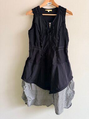 Crisca 6 Black Zip Front Dress Gingham Ruffle Hem Sleeveless Womens Artsy